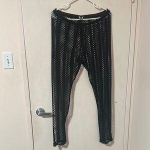 Fashion Nova Black Shimmer Leggings with Vertical Stripes